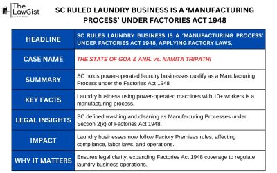 SC RULED LAUNDRY BUSINESS IS A ‘MANUFACTURING PROCESS’ UNDER FACTORIES ACT 1948