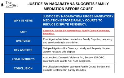 JUSTICE BV NAGARATHNA SUGGESTS FAMILY MEDIATION BEFORE COURT