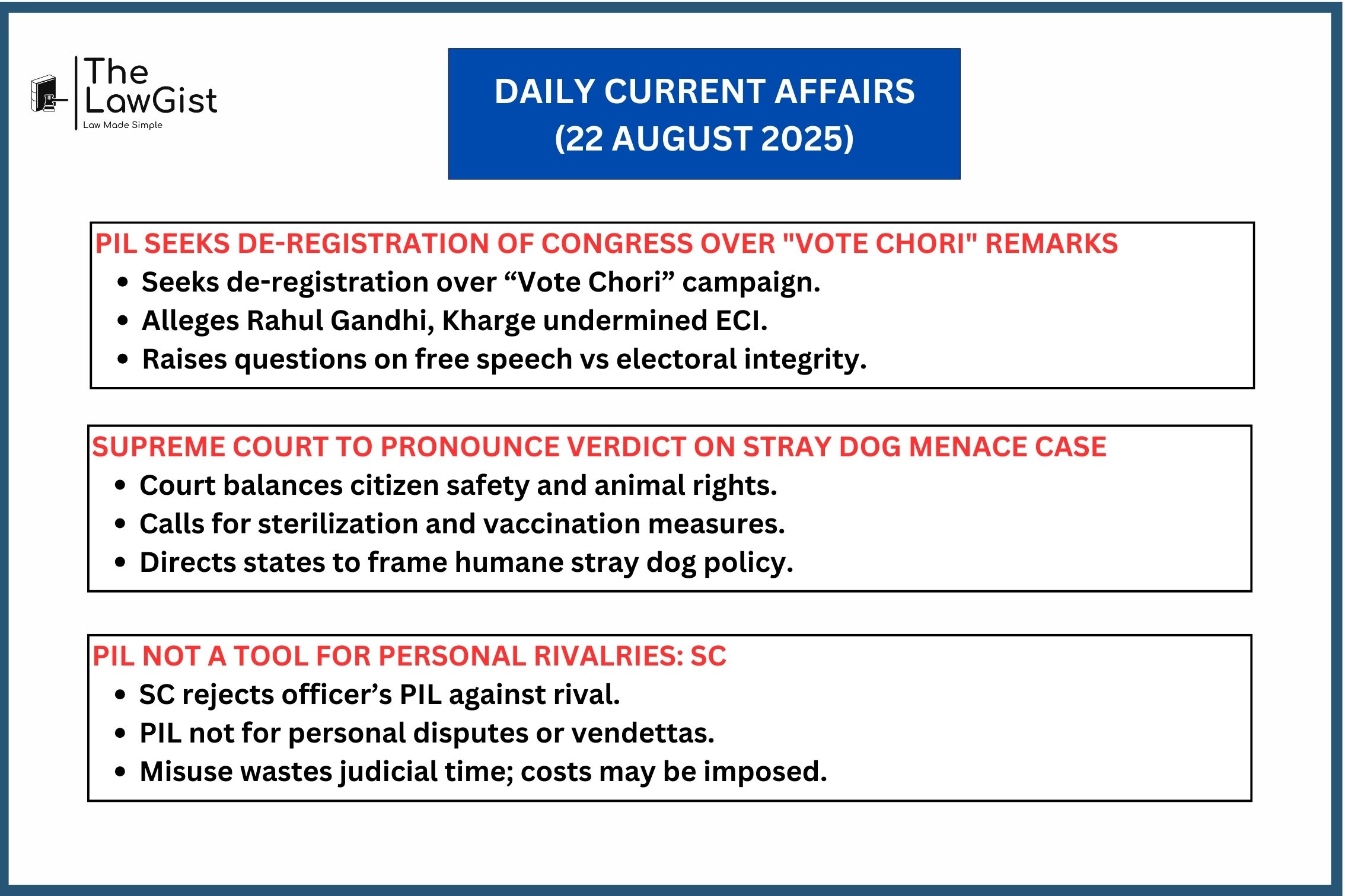 Supreme Court on Congress PIL, stray dog menace, and PIL misuse—balancing democracy, safety, and judicial discipline.