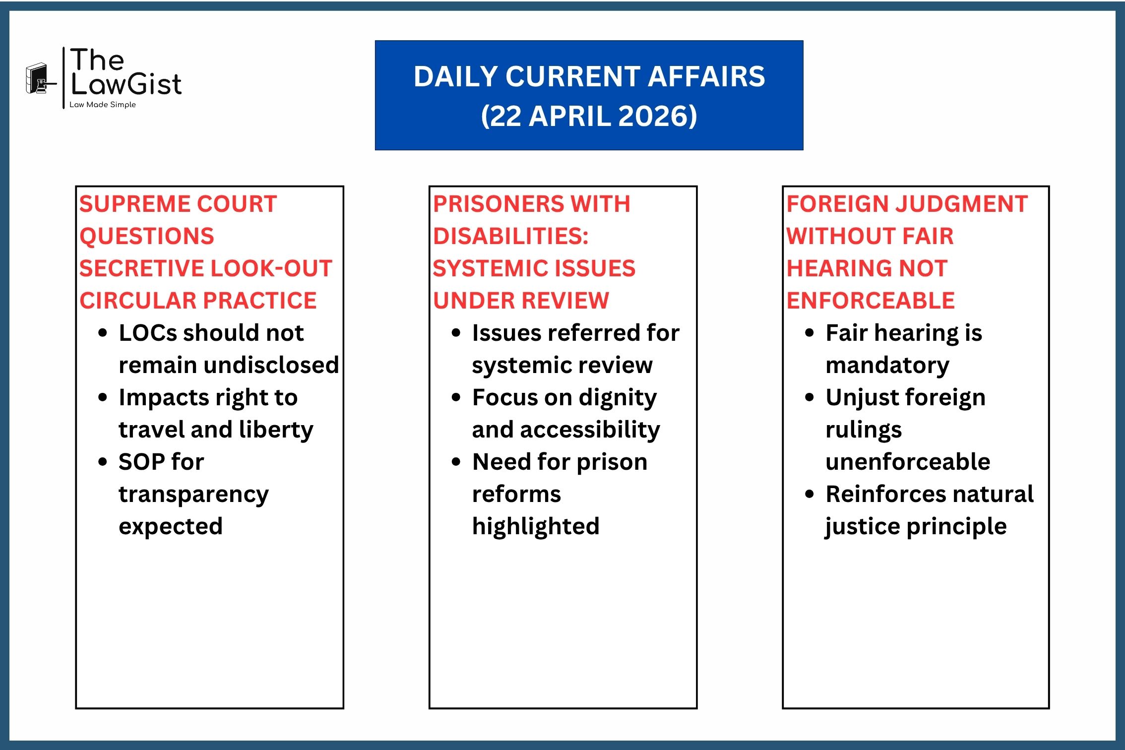Supreme Court rulings on LOC transparency, prisoner rights, and foreign judgment enforcement.